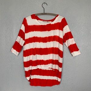 Michael Stars red and white striped 3/4 sleeve Tee